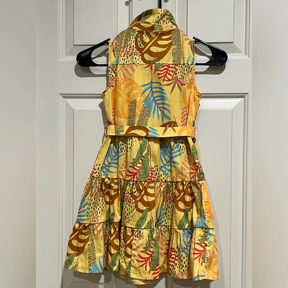 Forever 21 Kids Yellow and Teal Tropical Print Dress GIRLS SIZE 9/10